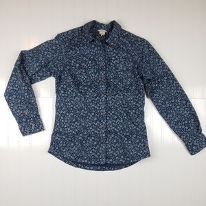 Duluth Trading Co button down blue floral top